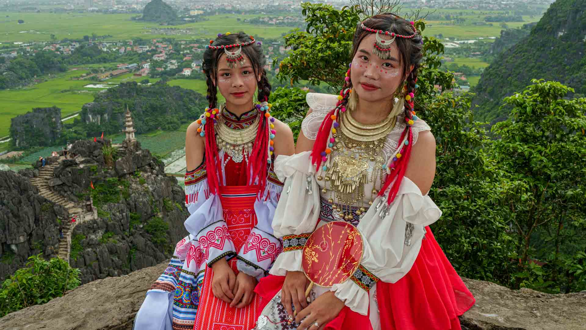Scenic Landscape in Ninh Bình, Vietnam Landscape in Ninh Bình, Vietnam - Scenic View with Traditional Attire