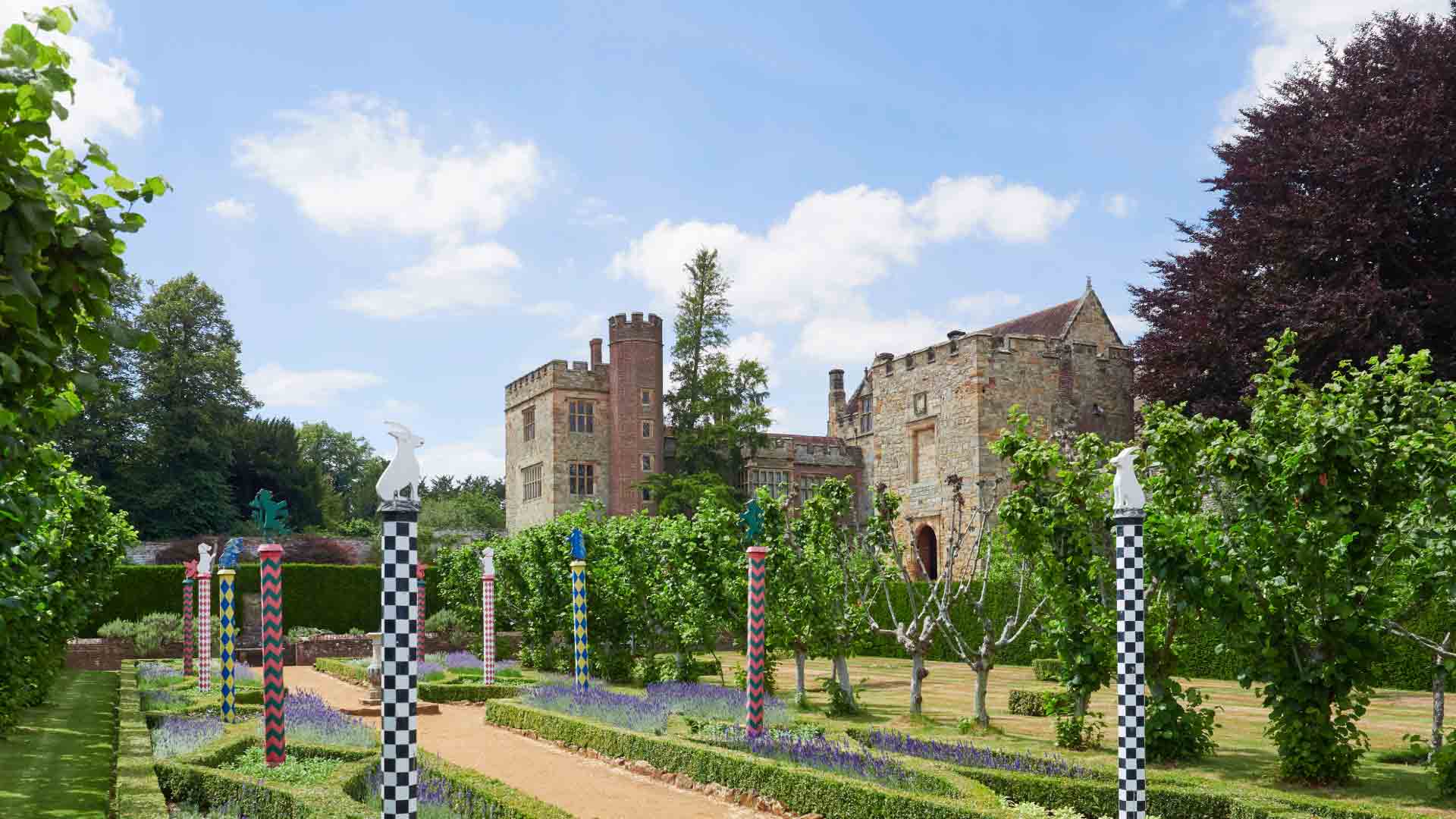 Penshurst Place historic gardens and manor house on a sunny day in Kent, UK